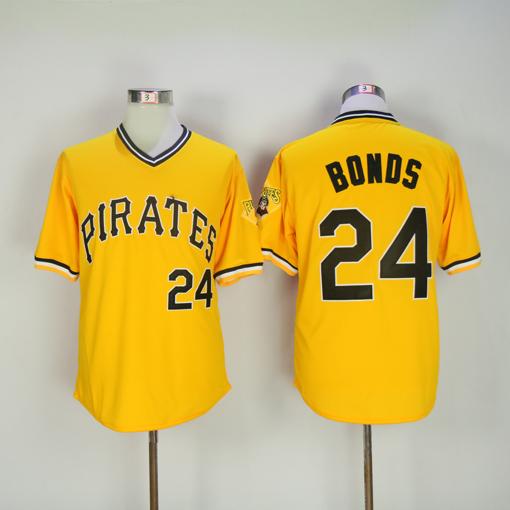 Men Pittsburgh Pirates 24 Bonds Yellow Throwback MLB Jerseys